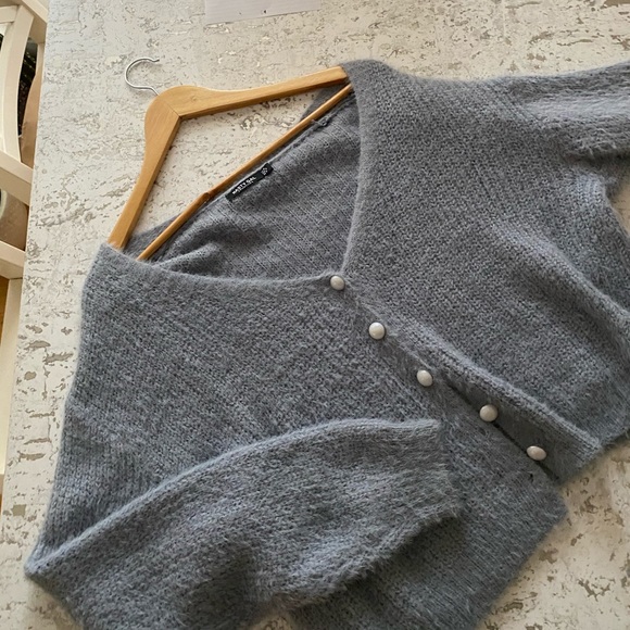 Nasty Gal Blue Fuzzy Pearl Cardigan - Picture 6 of 6